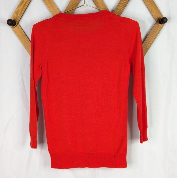 J. Crew Red Merino Wool Crew Neck 3/4 Sleeve Sweater - Picture 3 of 8